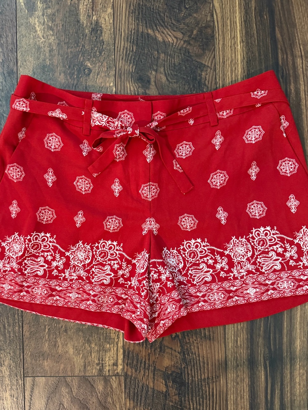 LOFT Red Bandana-Print Shorts